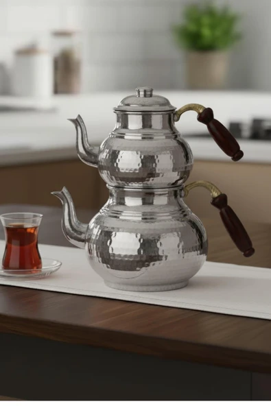 Turna Bakır Klasik Çaydanlık 1 No İnce El Dövme Nikel Turna1964-2 ürün görseli 1