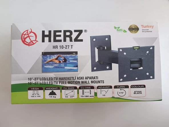 Herz Hr-10"- 27" LCD/LED/TV Tek Kollu Kilitli Hareketli Duvar Askı Aparatı ürün görseli 1