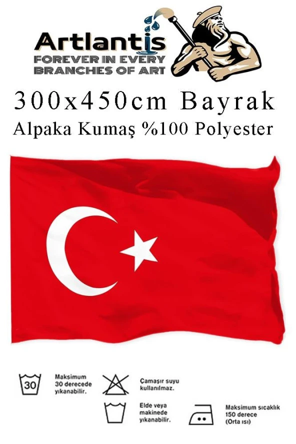Bayrak 300x450 cm Türk Bayrağı Kumaş 1 Adet Alpaka Kumaş Bez Bayrak Kaliteli Türk Bayrağı Kırmızı Beyaz Bayrak ürün görseli 1