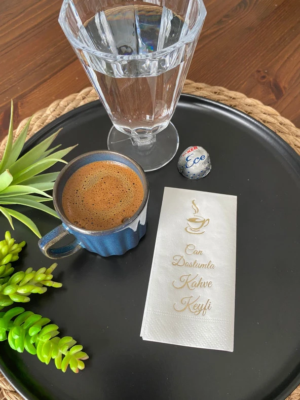 Gold Yaldızlı Beyaz Can Dostumla Kahve Keyfi Peçete 6x12 cm ürün görseli 1