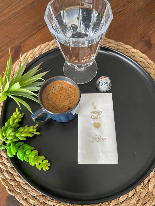 Gold Yaldızlı Beyaz Kalp Baskılı Kitap Kahve Peçete 6x12 cm ürün görseli 1