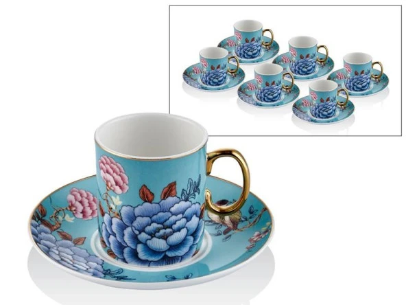 LAMEDORE FLORAL BLUE 6LI KAHVE FİNCAN TAKIMI ürün görseli 1