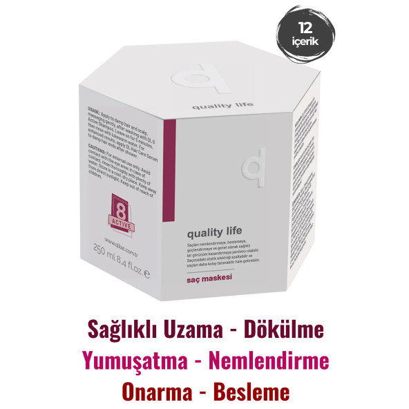 Ql 8 Aktifli Saç Maskesi - Aşırı Yıpranmış Ve Kuru Saçlar Için Besleyici Onarıcı Hızlı Saç Uzatma ürün görseli 1