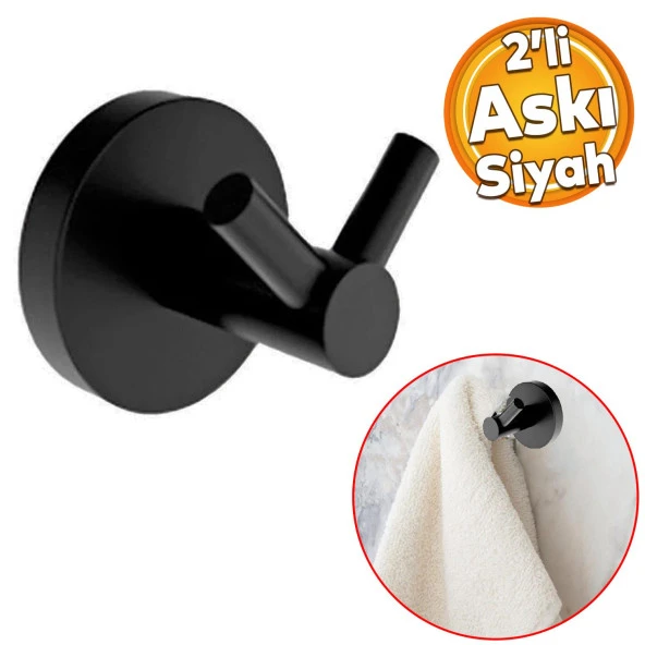 Siyah Metal Sağlam Aparat Vidalı Lavabo Banyo Wc Bez Havlu Çatal Askı Tuvalet Kağıtlık 3'lü Set ürün görseli 1