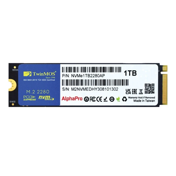 TwinMOS AlphaPro NVMe1TB2280AP 1TB (3600/3250MB/s) M.2 2280 PCIe 3.0 NVMe SSD ürün görseli 1