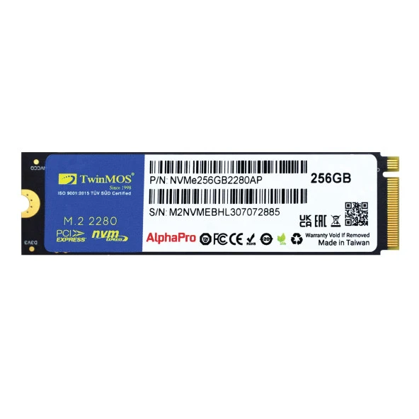 TwinMOS AlphaPro NVMe256GB2280AP 256GB (3600/3250MB/s) M.2 2280 PCIe 3.0 NVMe SSD ürün görseli 1