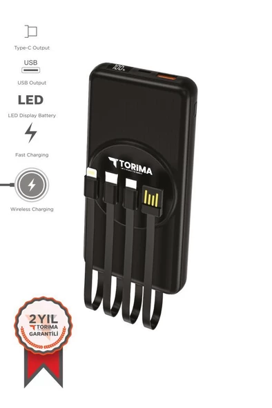 Torima TRM-1014 Siyah 10.000mAh Wirelles Dijital Göstergeli Hızlı Şarjlı Powerbank ürün görseli 1