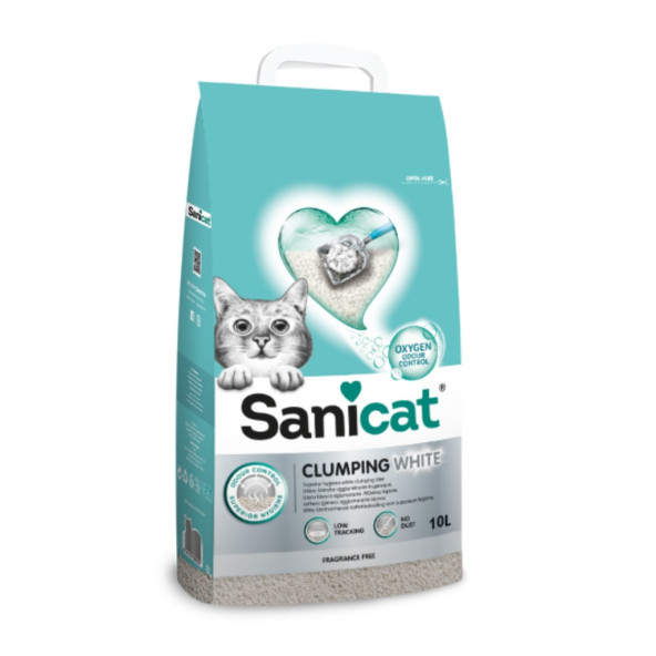 Sanicat clumping white 10lt kokusuz oksijen kontrollü topaklanan kedi kumu ürün görseli 1