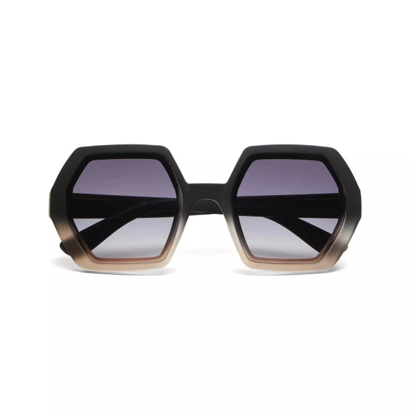 Okkia Emma Big Hexagonal Unisex Güneş Gözlüğü Siyah Ros ürün görseli 1