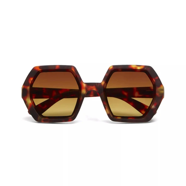 Okkia Emma Big Hexagonal Unisex Güneş Gözlüğü Klasik Havana ürün görseli 1