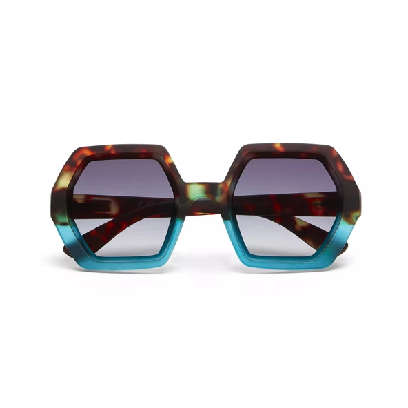 Okkia Emma Big Hexagonal Unisex Güneş Gözlüğü Havana Mavisi ürün görseli 1