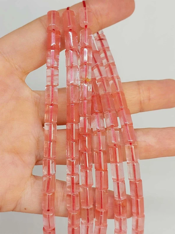 Gül Kuvars Taşı Silindir Kesim 5.5x7.5mm Dizi (49312) ürün görseli 1