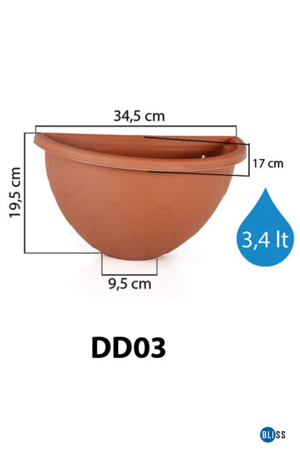 3,4 Litre Beyaz Yarım Duvar Dekoratif Balkon Saksısı Bahçe Duvarı Mat Plastik Saksı ürün görseli 1