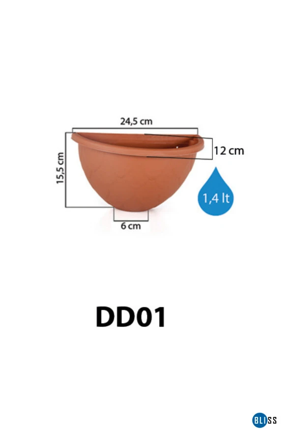 1,4 Litre Beyaz Yarım Duvar Dekoratif Balkon Saksısı Bahçe Duvarı Mat Plastik Saksı ürün görseli 1