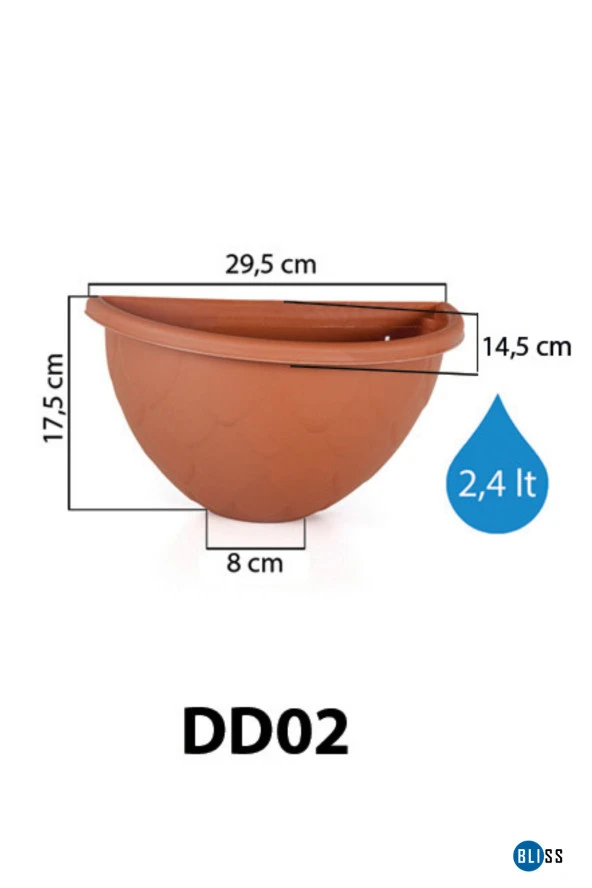 2,4 Litre Antrasit Yarım Duvar Dekoratif Balkon Saksısı Bahçe Duvarı Mat Plastik Saksı ürün görseli 1