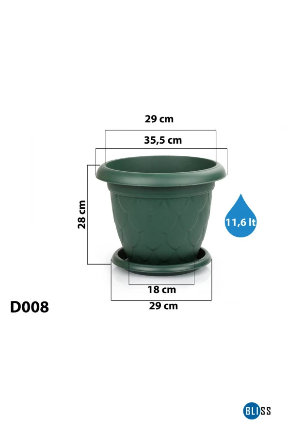 11,6 Litre Damla Desenli Kiremit Renk Mat Plastik Büyük Boy Yuvarlak Saksı Tabaklı ürün görseli 1