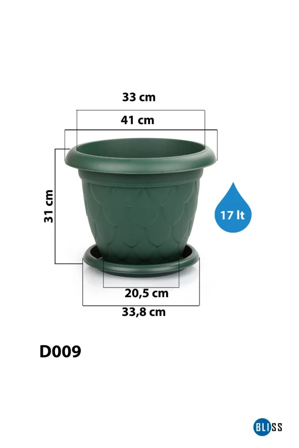 17 Litre Damla Desenli Kiremit Renk Mat Plastik Büyük Boy Yuvarlak Saksı Tabaklı ürün görseli 1