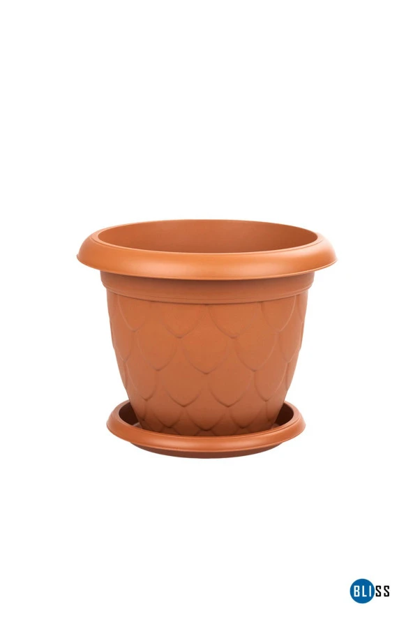5 Litre Damla Desenli Kiremit Renk Mat Plastik Orta Boy Yuvarlak Saksı Tabaklı ürün görseli 1