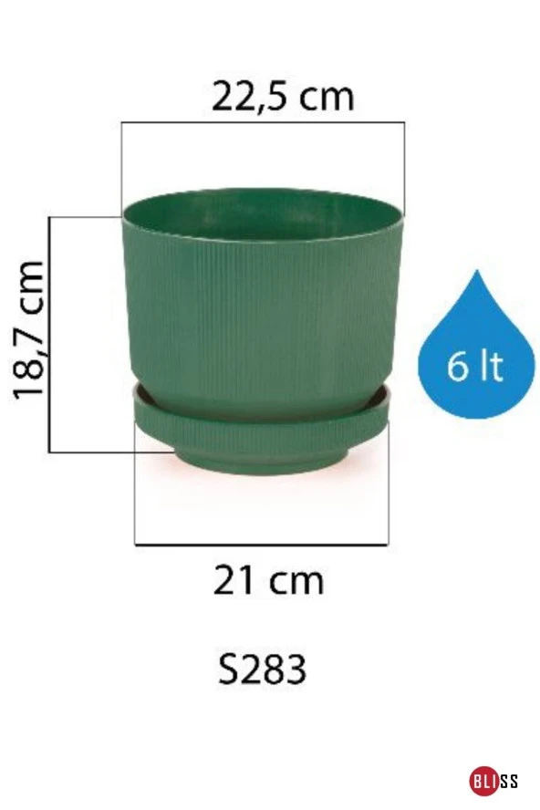6 Litre Yeşil Dekoratif Lüx Saksı İç Dış Mekan Tabaklı Plastik Çiçek Saksısı ürün görseli 1