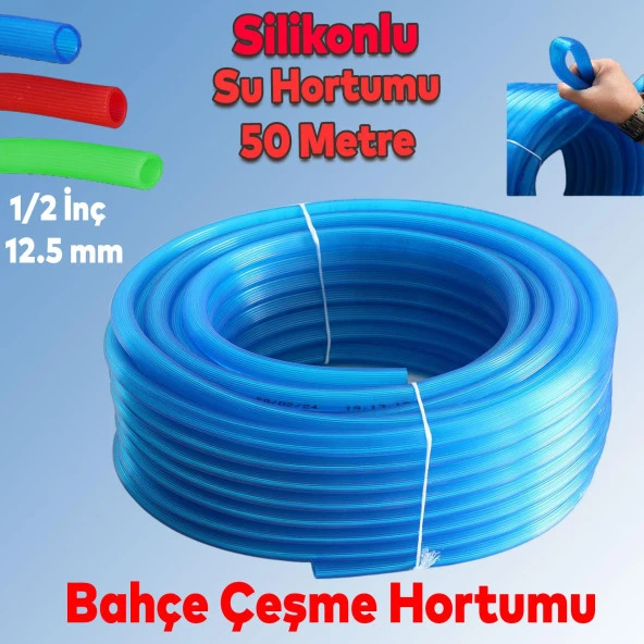 Bahçe Çeşme Su Hortumu İç Çap 1/2 Naturel Silikonlu Sulama Araç Yıkama Hortum 50 Metre ürün görseli 1