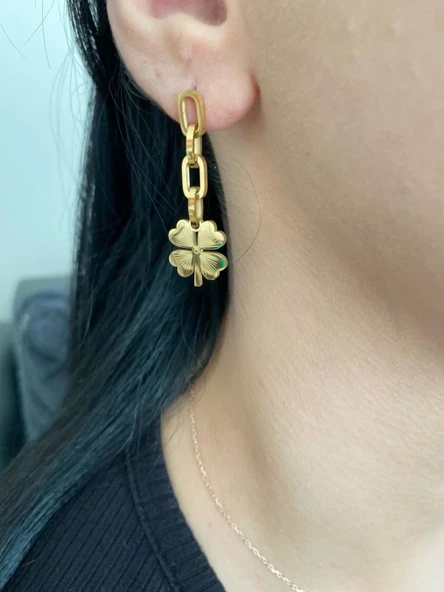 Dört Kalpli Yonca Model Kadın Küpe - Resim 4