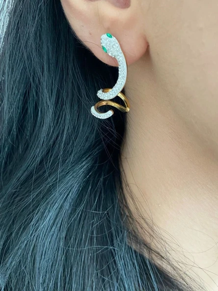 Parlak Taşlı Yılan Model Kadın Küpe ürün görseli 1