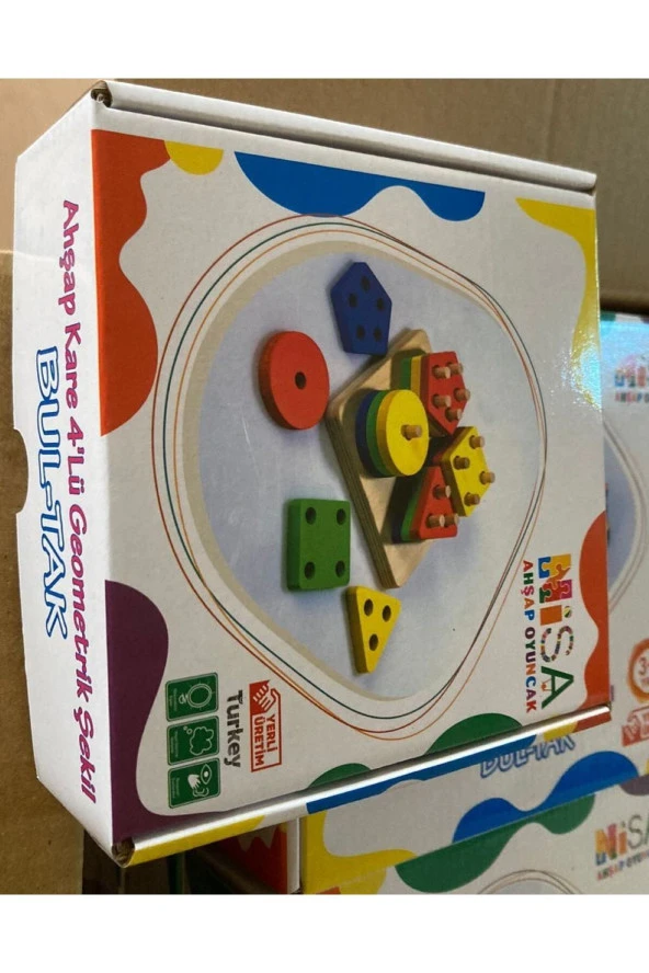 Ahşap kare 4 lü geometrik şekiller renkli ürün görseli 1