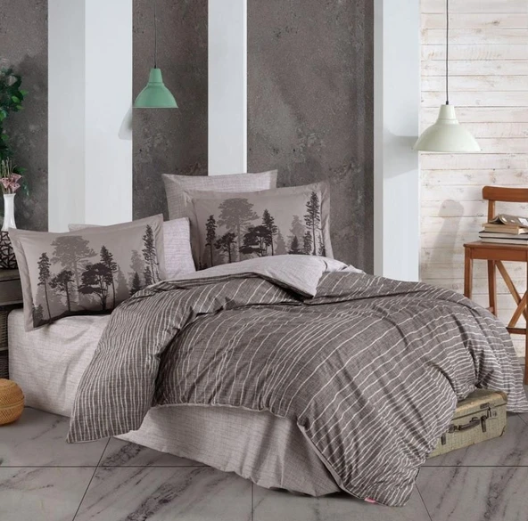 Hobby Çift Kişilik Poplin Nevresim Tully Kahve ürün görseli 1