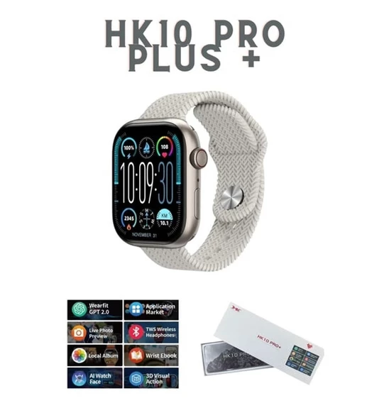 HK10 Pro Plus Akıllı Saat AMOLED EKRAN GÜMÜŞ Renk KORDON HEDİYELİ ürün görseli 1