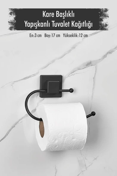 Yapışkanlı Kare Başlıklı Siyah Tuvalet Kağıtlığı ürün görseli 1