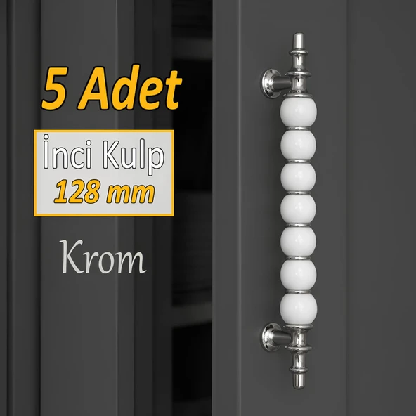 5 Adet İnci Kulp 128 mm Krom Mutfak Kulpu Çekmece Dolap Kapak Kulbu Metal Mobilya Dolabı Kulpları ürün görseli 1