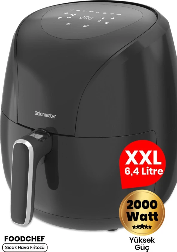 Goldmaster Foodchef 2000 Watt Yüksek Güç 6,4 Litre Geniş Xxl Dokunmatik Airfryer Yağsız Sıcak Hava F ürün görseli 1