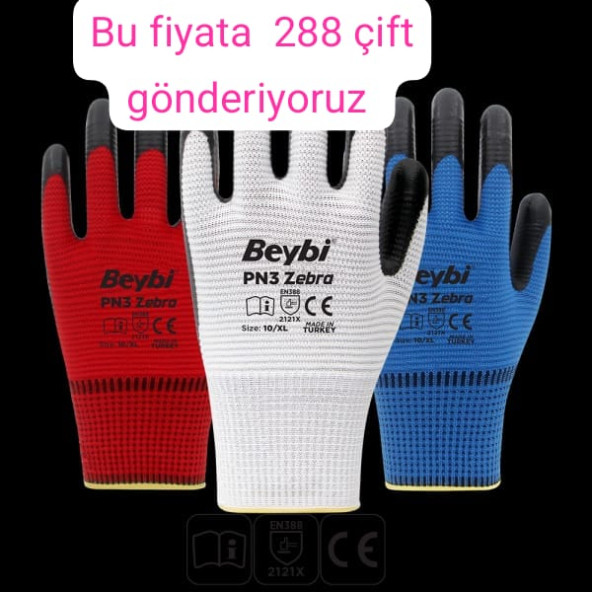 288 ÇİFT BEYBİ PN 3 ZEBRA ELDİVEN TIRTIKLI , NİTRİL ELDİVEN. ürün görseli 1