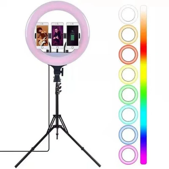 18" İnç Kumandalı RGB Halka Led Işık Profesyonel Youtuber/Tiktoker Canlı Yayın Işığı ürün görseli 1