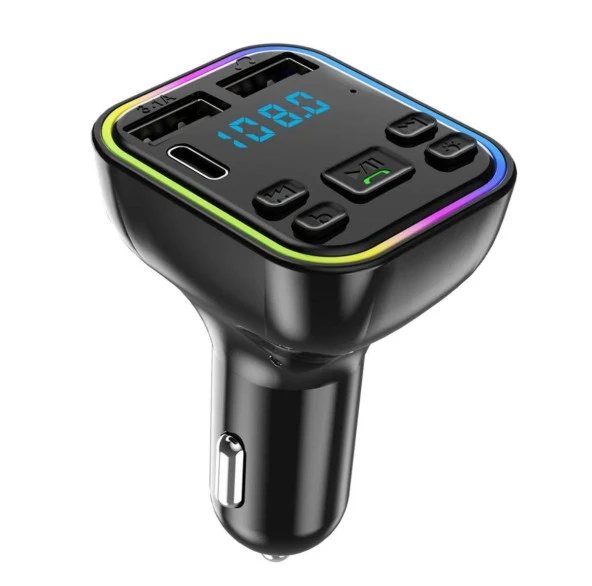Araç Fm Transmitter Bluetooth Usb Mp3 Sd Kart Çakmaklık Girişli 7 Renk Led Işıklı Araç Kiti ürün görseli 1