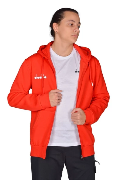 Diadora İmola - Erkek Kırmızı Pamuklu Tam Fermuarlı Spor Sweatshirt - DDTAM1050049 ürün görseli 1