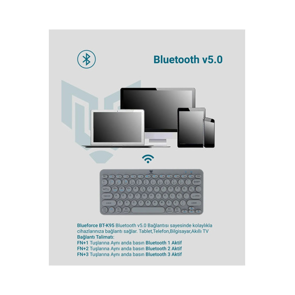 Blueforce Bt-k95 2,4Ghz Wireless + Bluetooth Kablosuz Klavye Gri Çift Modlu - Resim 4