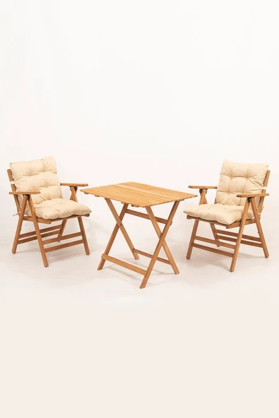 Minderli Loretta Masa Sandalye Seti 2+1 Ahşap Bahçe Balkon Teras Katlanır Set 60x80 Masa ürün görseli 1