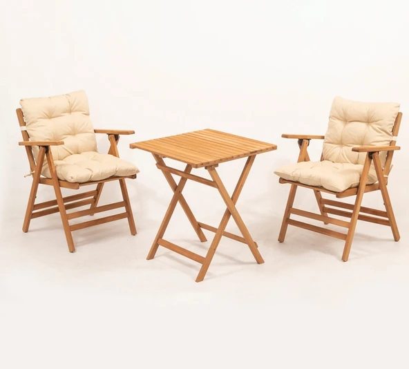 Minderli Loretta Masa Sandalye Seti 2+1 Ahşap Bahçe Balkon Teras Katlanır Set 60x60 Masa ürün görseli 1