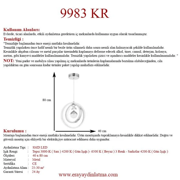 Eray Aydinlatma 9983-3 3Lu Led Krom Avize - Resim 3