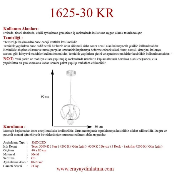 Eray Aydınlatma 1625-30 Krom Led Avize - Resim 3