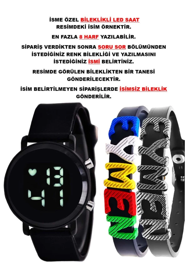 Siyah Silikon Kordonlu İsimli Bileklikli Şık Şirin Tasarım Çocuk Led Saat SU-1102 ürün görseli 1