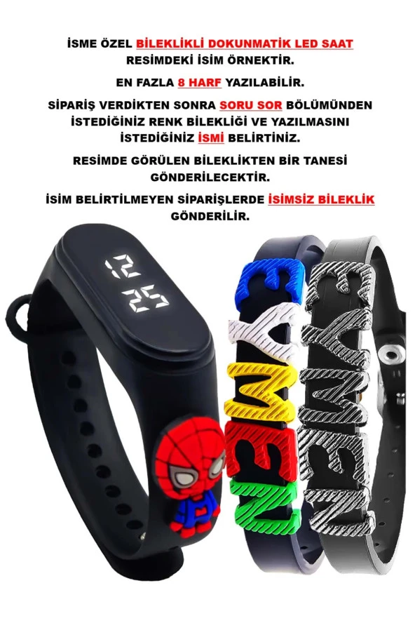 İsimli Bileklikli Dokunmatik Led Su Geçirmez Siyah Renk Figürlü Çocuk Kol Saati SU-1100 ürün görseli 1