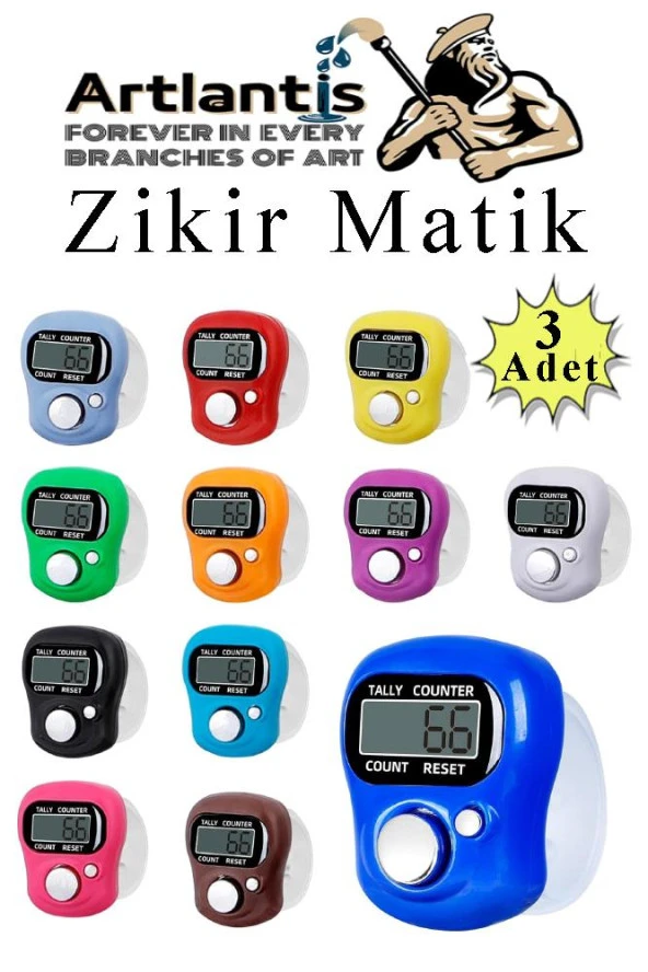 Zikir Matik 3 Adet Hediyelik Dua Tespihat Sayacı Tesbih Pilli Lcd Ekranlı Parmak Yüzük Zikir Matik ürün görseli 1