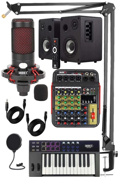Midex CXN-30 Paket-7 Midi Klavye 5 Kanal Stüdyo Kayıt Mikserli Referans Monitörlü Condenser Mikrofon Seti ürün görseli 1