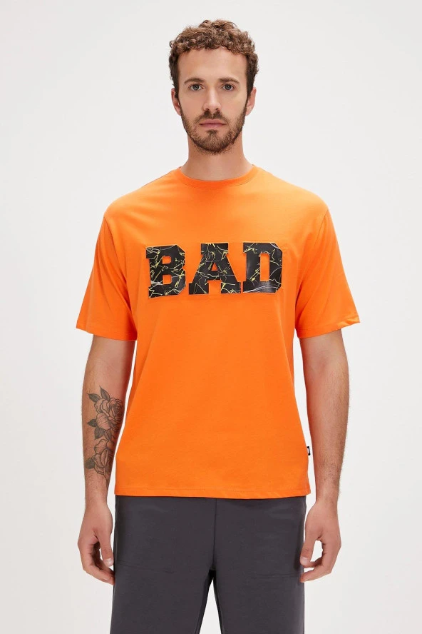 Bad Bear Levin  Baskılı Oversize Erkek Tişört 24.01.07.061 Turuncu ürün görseli 1