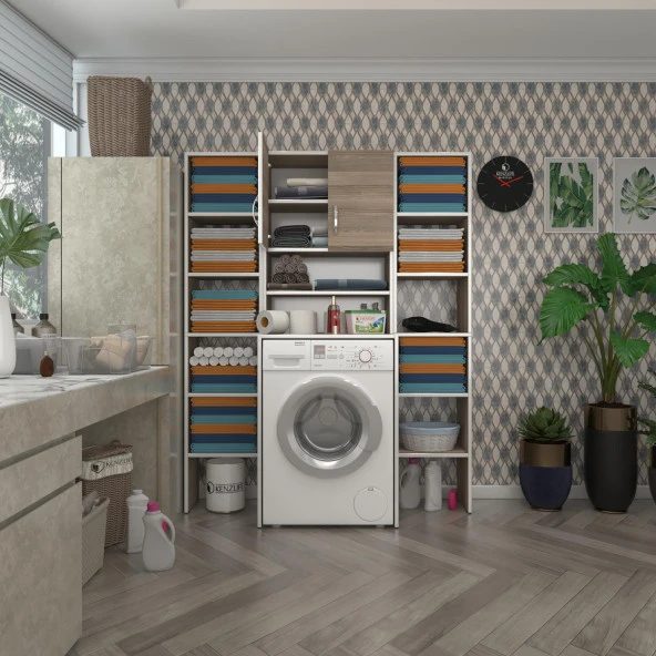 Kenzlife çamaşır makinesi dolabı hayzummaksduble crd 180*126*55 banyo kiler çift kapaklı arkalıklı ürün görseli 1
