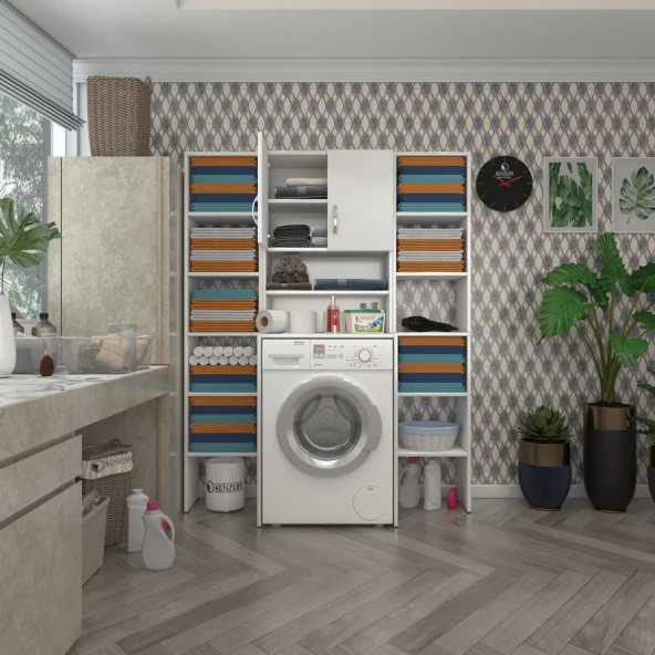 Kenzlife çamaşır makinesi dolabı hayzummaksdublemdf byz 180*126*55 % 100 mdf full mdf banyo kiler çift kapaklı arkalıklı ürün görseli 1