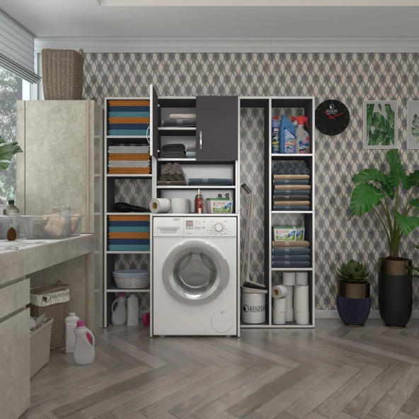 Kenzlife çamaşır makinesi dolabı hayzummega gri 180*156*55 banyo kiler çift kapaklı arkalıklı ürün görseli 1