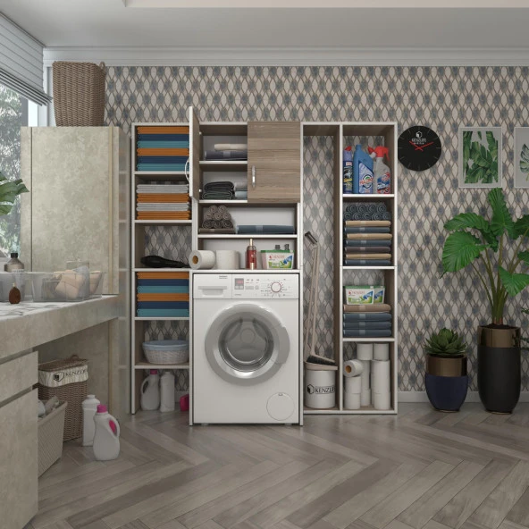 Kenzlife çamaşır makinesi dolabı hayzummega crd 180*156*55 banyo kiler çift kapaklı arkalıklı ürün görseli 1